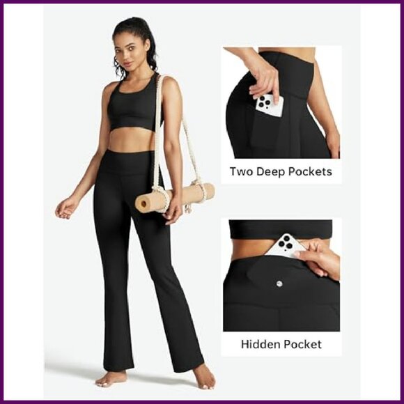 High Waist Flare Leggings with Pockets Tummy Control Yoga Pants - Picture 6 of 8